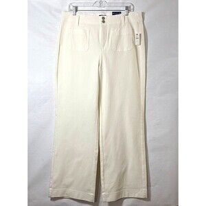 Talbots Relaxed Jean Trouser Size 14 Cream Wide Leg Stretch Pockets NWT Flaw